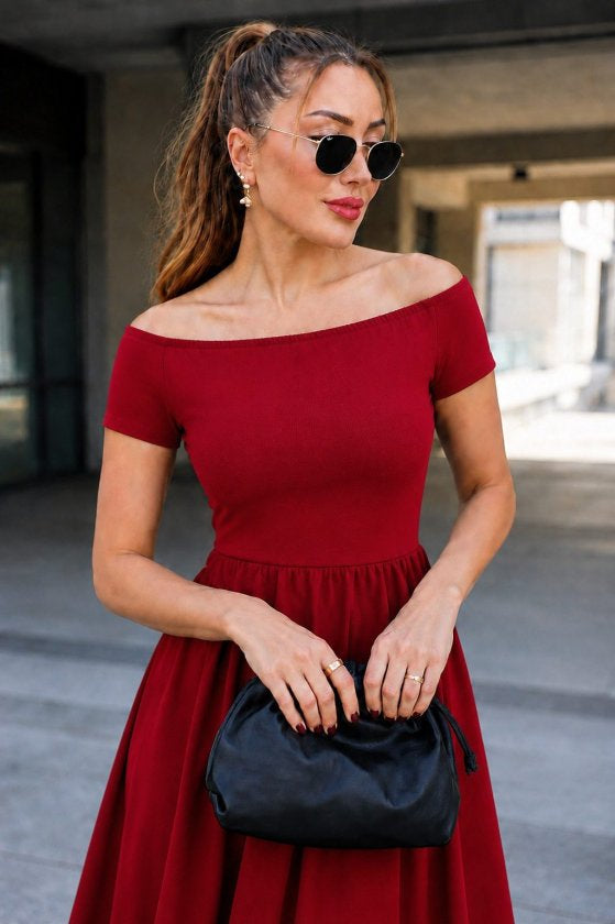 Rochie Damă Crep Janjan Scurtă cu Mânecă Scurtă, Guler Madonna, 38148