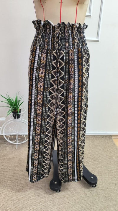 Pantalon Lungă din Suprem pentru Femei, Talie Înaltă, Șiret la Talie, Model Imprimat, 35118