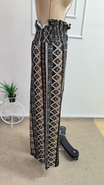 Pantalon Lungă din Suprem pentru Femei, Talie Înaltă, Șiret la Talie, Model Imprimat, 35118