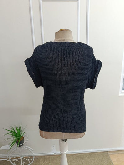 Bluza din tricot cu mânecă scurtă, guler V, cu nasturi, 36661