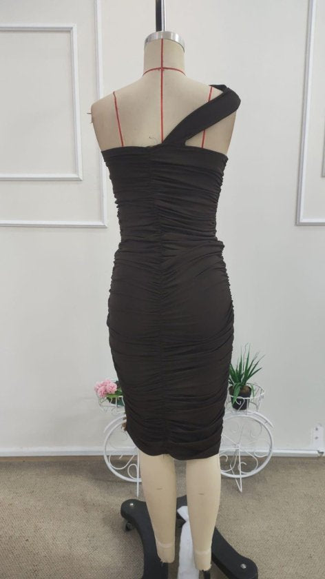 Rochie Scurtă din Neopren pentru Femei, Umerele Descoperite, Bandă Asimetrică de la Umăr, Strângere, 35164