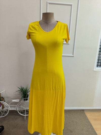 Rochie de damă midi din viscoză, cu mânecă scurtă, decolteu în V și șliț, 35174