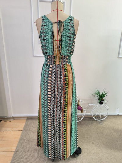 Rochie Lungă din Suprem pentru Femei, Atârnată, Guler V Adânc, Decolte, Model Imprimat, 35179
