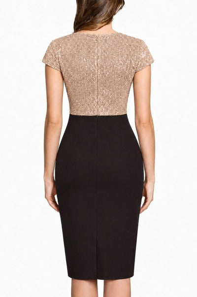 Rochie Midi din Crep de import pentru femei cu mâneci scurte, guler incrucișat, detaliu strălucitor, 37290