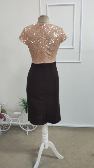 Rochie Midi din Crep de import pentru femei cu mâneci scurte, guler incrucișat, detaliu strălucitor, 37290