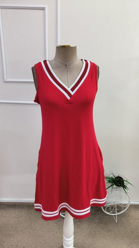 Rochie scurtă din viscoză, cu bretele, decolteu în V și buzunare, pentru femei, 35338