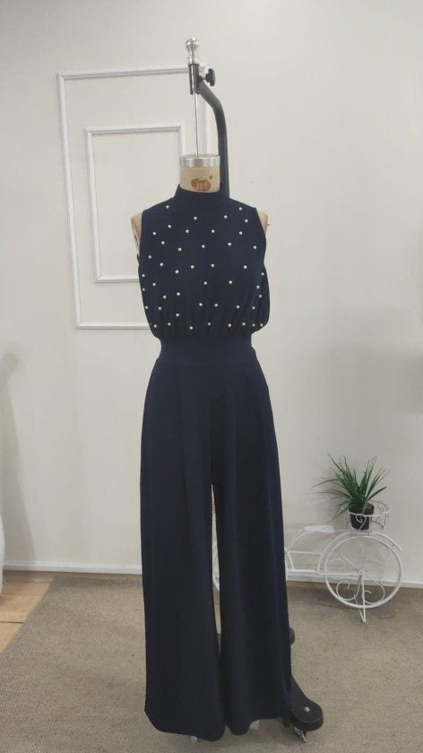 Kadın Balıkçı Yaka Kolsuz Incili Beli Kuşaklı Uzun Janjan Tulum, 35236