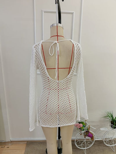 Rochie de plajă Pareo tricot cu decolteu din spate pentru femei, 37294
