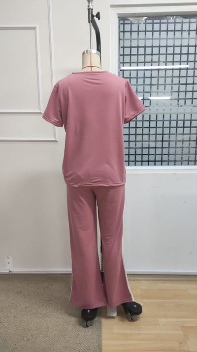 Kadın Kısa Kollu V Yakalı Viskon Iki Iplik Bluz Ve Pantolon Ikili Takım, 35483