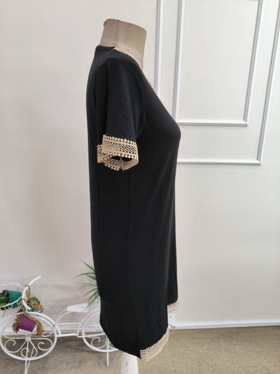 Rochie din Viscon, Femeie, Mânecă Scurtă, Gât V, Detaliu Dantelă, Lungime Scurtă, 36716