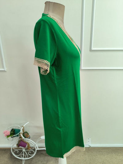 Rochie din Viscon, Femeie, Mânecă Scurtă, Gât V, Detaliu Dantelă, Lungime Scurtă, 36715