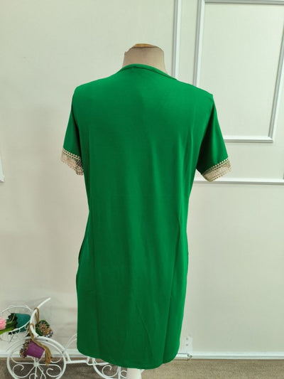 Rochie din Viscon, Femeie, Mânecă Scurtă, Gât V, Detaliu Dantelă, Lungime Scurtă, 36715
