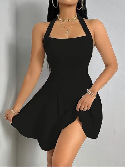 Rochie scurtă din neopren pentru femei cu bretele de gât, gât geometric, 37556