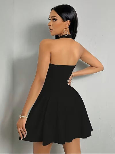 Rochie scurtă din neopren pentru femei cu bretele de gât, gât geometric, 37556