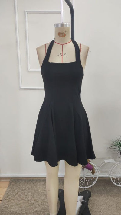 Rochie scurtă din neopren pentru femei cu bretele de gât, gât geometric, 37556