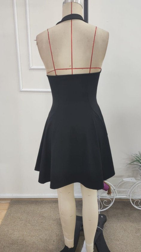 Rochie scurtă din neopren pentru femei cu bretele de gât, gât geometric, 37556