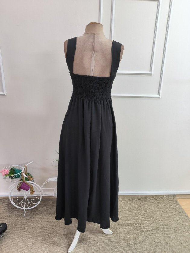 Rochie lungă de damă cu bretele, decolteu adânc în V și șliț, 35302