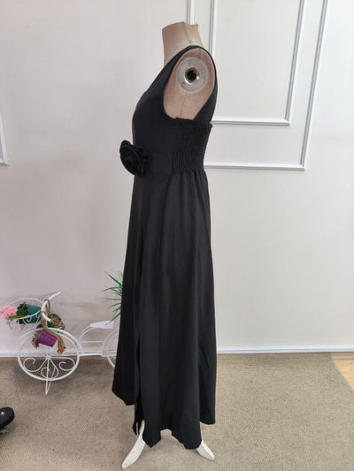 Rochie lungă de damă cu bretele, decolteu adânc în V și șliț, 35302