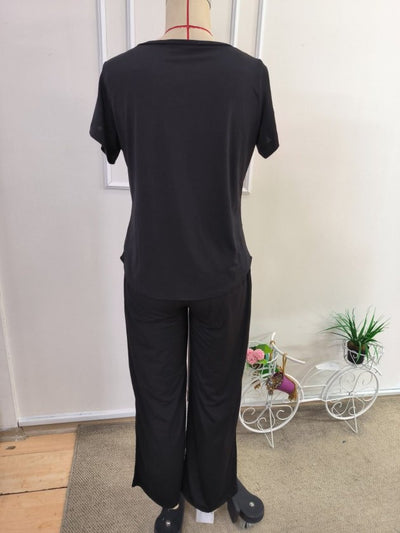 Set Două Piese, Femeie, Bluză din Sandy cu Mânecă Scurtă, Gât Barcă, Detaliu Asimetric, Pantalon, Lungime Scurtă, 36848