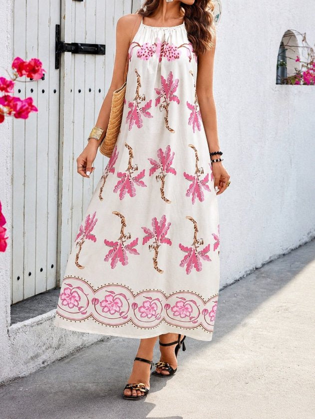 Rochie Lungă din Suprem pentru Femei, Atârnată, Guler Drept, Model Floral, 35314