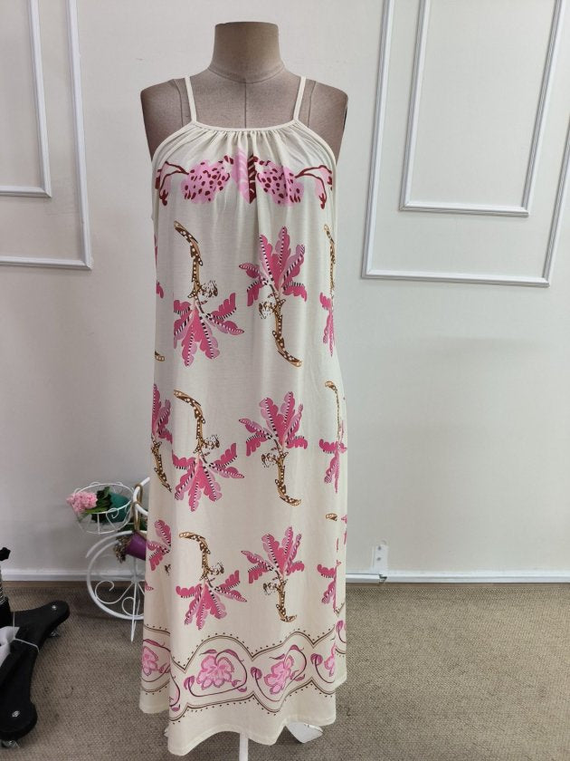 Rochie Lungă din Suprem pentru Femei, Atârnată, Guler Drept, Model Floral, 35314