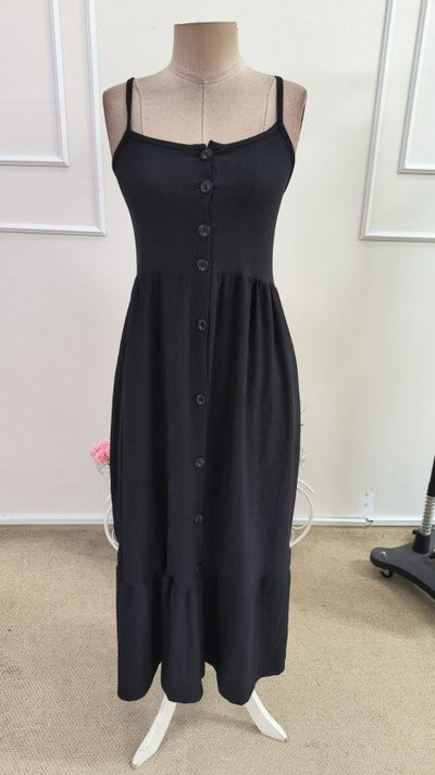 Rochie midi din bürümcük cu bretele șnur, guler V, cu nasturi pe față, 36706