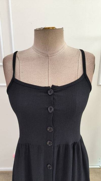 Rochie midi din bürümcük cu bretele șnur, guler V, cu nasturi pe față, 36706