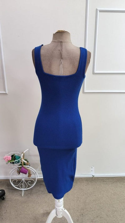 Rochie Midi Cami Cu Guler Pătrat Ribbed Pentru Femei, 35383