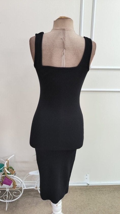 Rochie midi pentru femei, tip maiou, cu decolteu pătrat, din țesătură rib, 35384