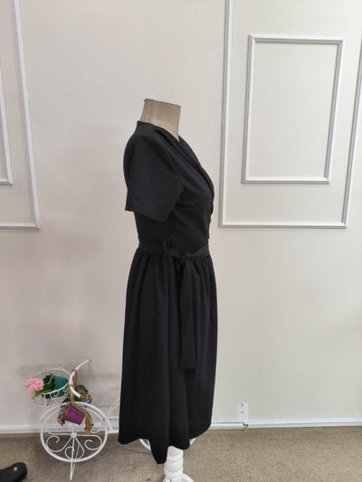 Rochie crep Janjan scurta pentru femei cu maneca scurta, guler, snur la talie, 35503