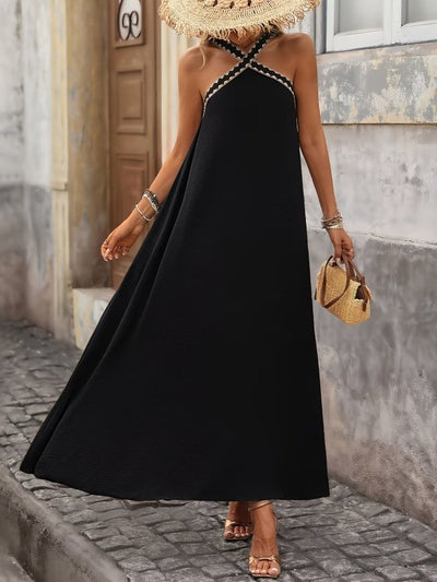Rochie crep Janjan lunga pentru femei cu elastic diagonal in fata si umerii goi, 35429
