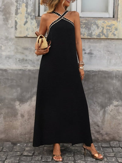 Rochie crep Janjan lunga pentru femei cu elastic diagonal in fata si umerii goi, 35429