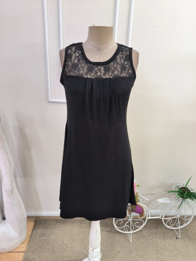 Rochie viscoza scurta pentru femei cu bretele, guler rotund, detalii din dantela, 35501
