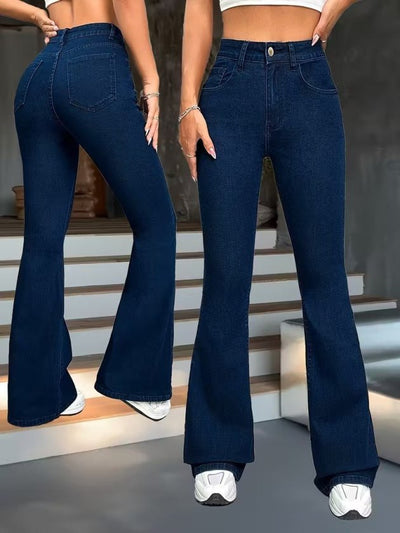 Pantaloni denim cu talie inalta, croiala larga spre glezne, 35442