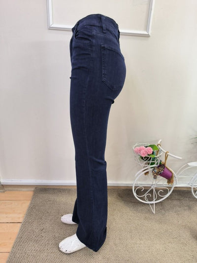 Pantaloni denim cu talie inalta, croiala larga spre glezne, 35442