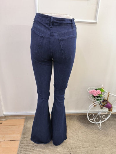 Pantaloni denim cu talie inalta, croiala larga spre glezne, 35442