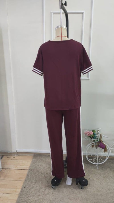 Kadın Kısa Kollu V Yakalı Viskon Iki Iplik Bluz Ve Pantolon Ikili Takım, 35467