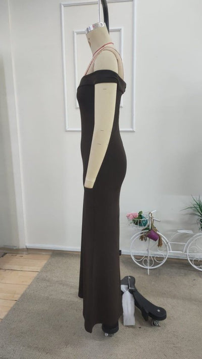 Rochie dalgic lunga pentru femei cu umerii goi, guler Madonna, decupaj V, 35493