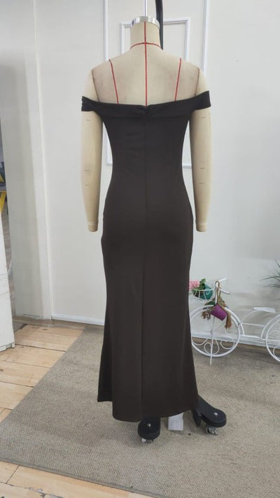 Rochie dalgic lunga pentru femei cu umerii goi, guler Madonna, decupaj V, 35493
