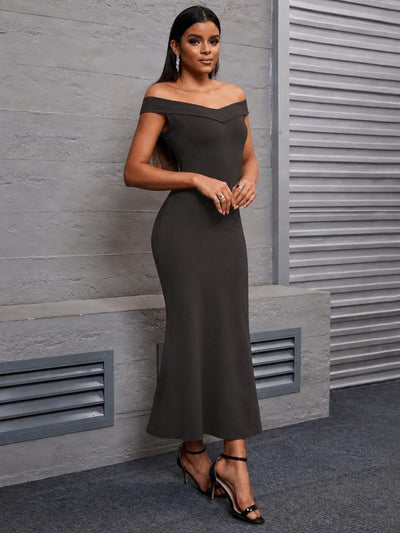 Rochie dalgic lunga pentru femei cu umerii goi, guler Madonna, decupaj V, 35493