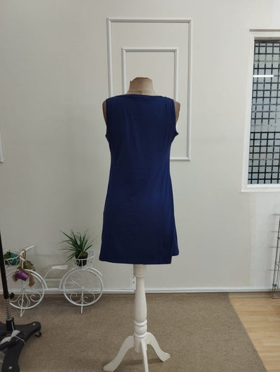 Rochie scurtă de damă din viscoză, cu bretele, guler rotund și dantelă, 35499
