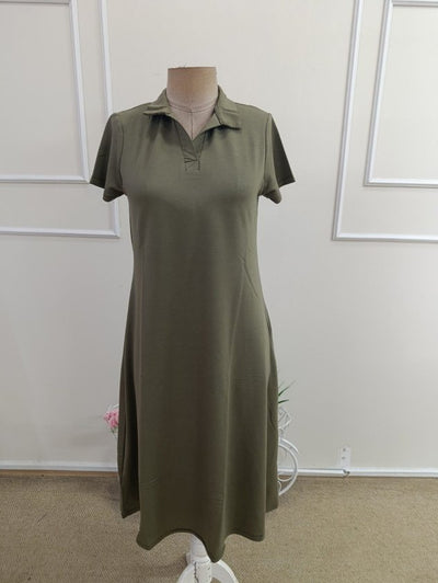 Rochie de damă cu mânecă scurtă, decolteu în V, midi, din viscoză, cu două fire, 35576
