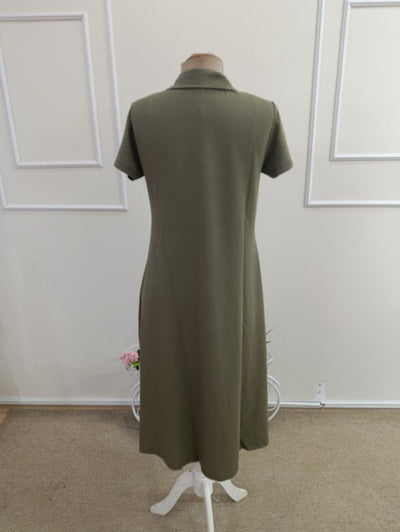 Rochie de damă cu mânecă scurtă, decolteu în V, midi, din viscoză, cu două fire, 35576