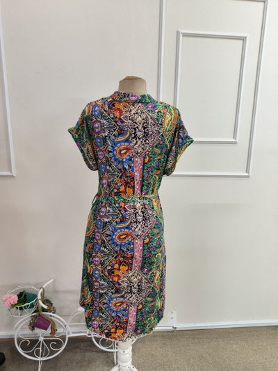 Rochie Midi de damă din Supren, cu Mânecă Scurtă, Decolteu în V și Cordon în Talie, 35603