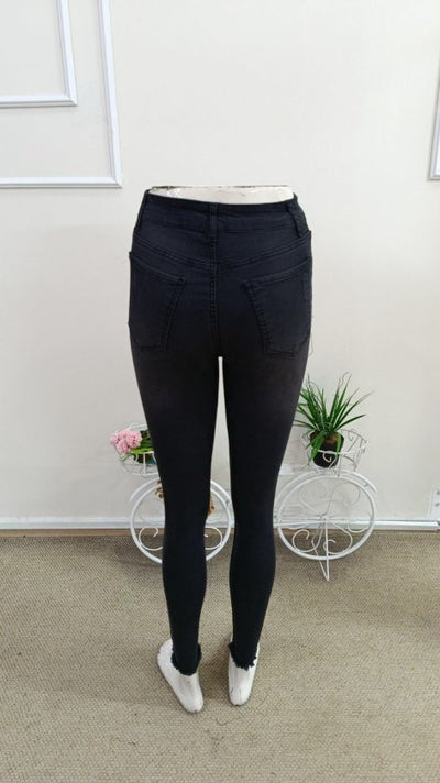 Pantaloni denim skinny cu talie inalta si model rupt/desfipat, 35673