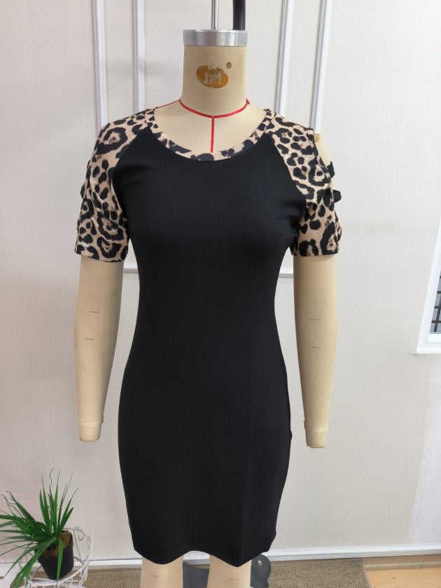 Rochie modal scurta pentru femei cu maneca scurta, guler rotund, snur decorativ pe umeri, 35729