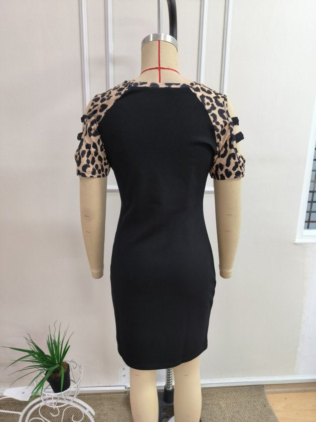 Rochie modal scurta pentru femei cu maneca scurta, guler rotund, snur decorativ pe umeri, 35729