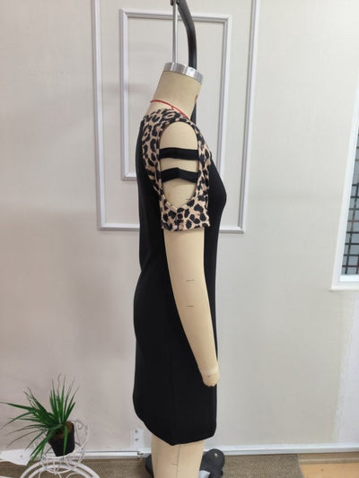 Rochie modal scurta pentru femei cu maneca scurta, guler rotund, snur decorativ pe umeri, 35729