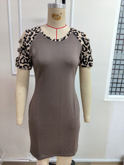 Rochie modal scurta pentru femei cu maneca scurta, guler rotund, snur decorativ pe umeri, 35730
