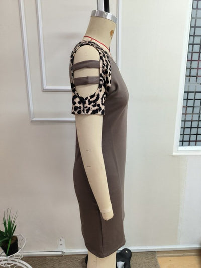 Rochie modal scurta pentru femei cu maneca scurta, guler rotund, snur decorativ pe umeri, 35730